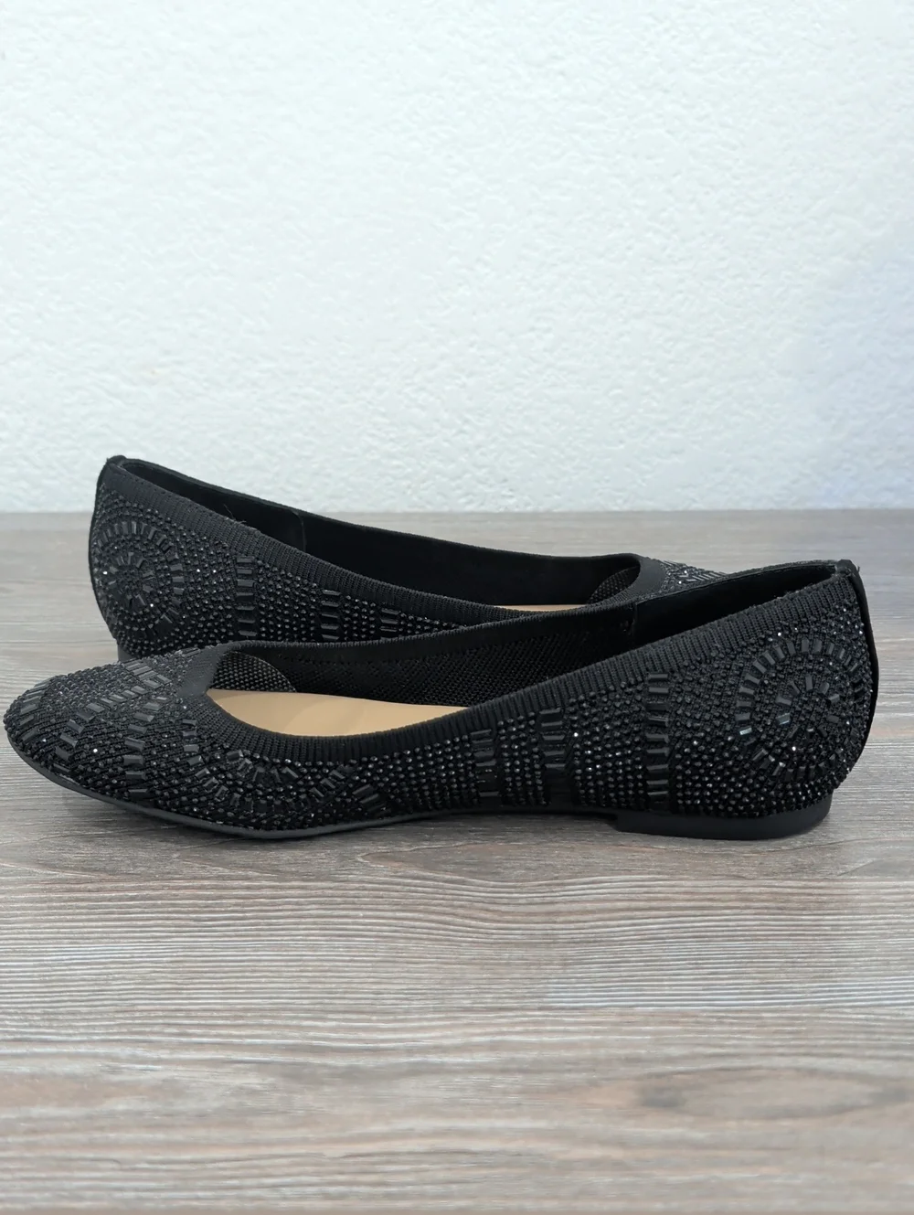 Near New Thalia Sodi KARLI Black Embellished Slip On Ballet Flats 8
